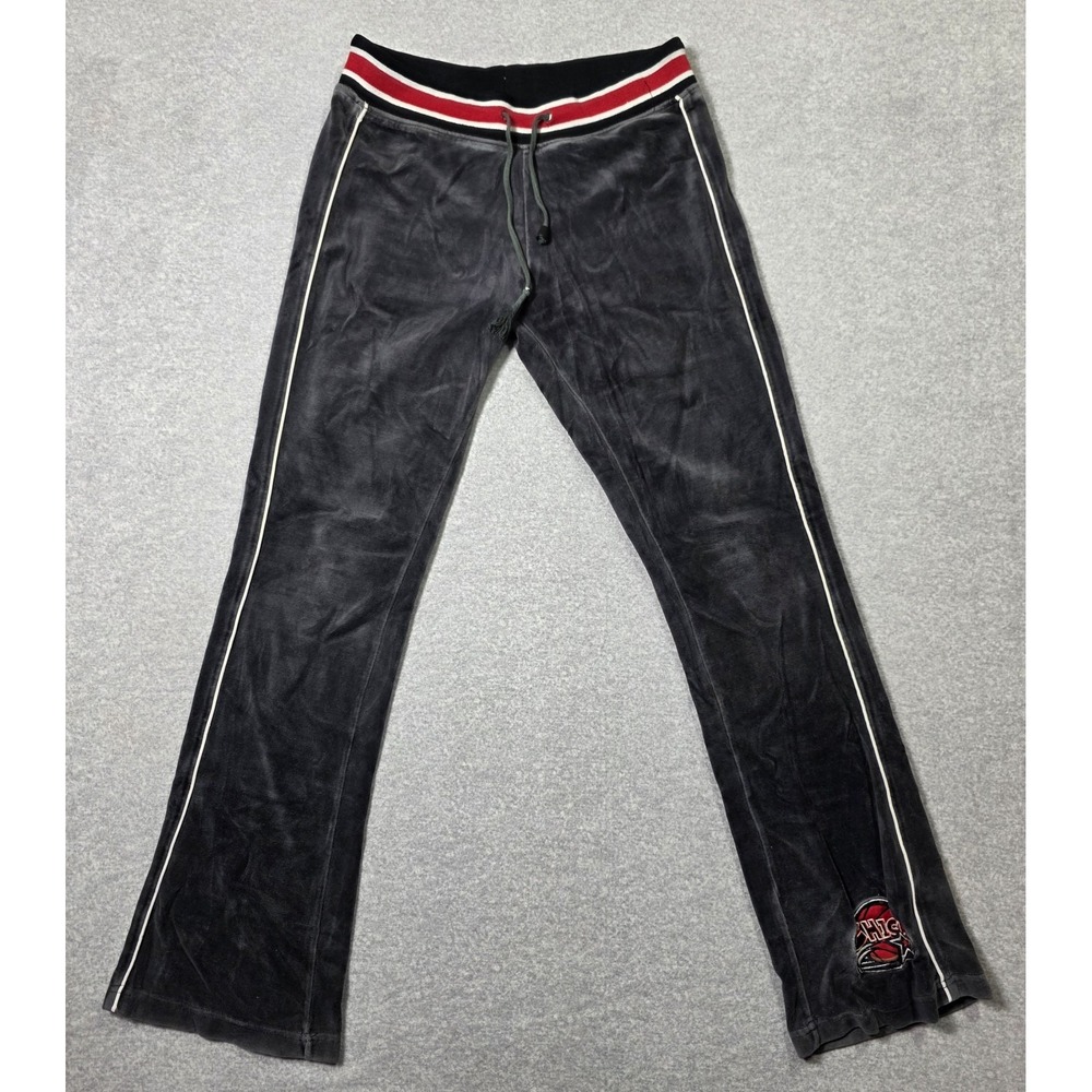 Mens Chicago 23 Velour Track Pants Y2K Streetwear Black Red Wide Leg Soho Babe M